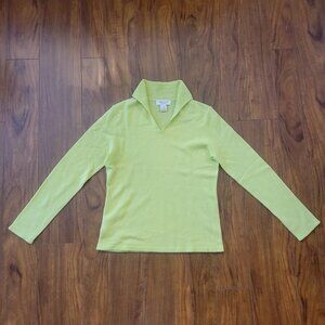 Peck & Peck Women's 100% Cashmere Green V-Neck Collared Sweater, Size Medium